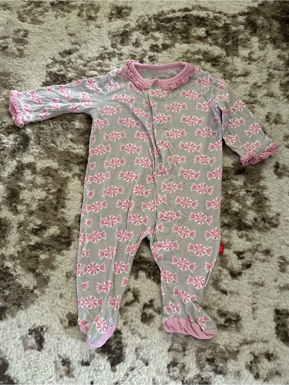 Magnetic Me Gray & Pink Candy-Print Footed One-Piece